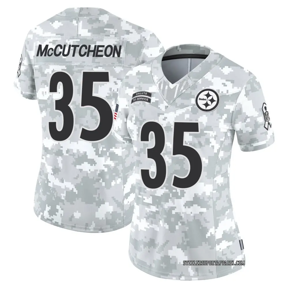 Limited Arctic Camo Women's Cameron McCutcheon Pittsburgh Steelers 2024 Salute to Service Jersey