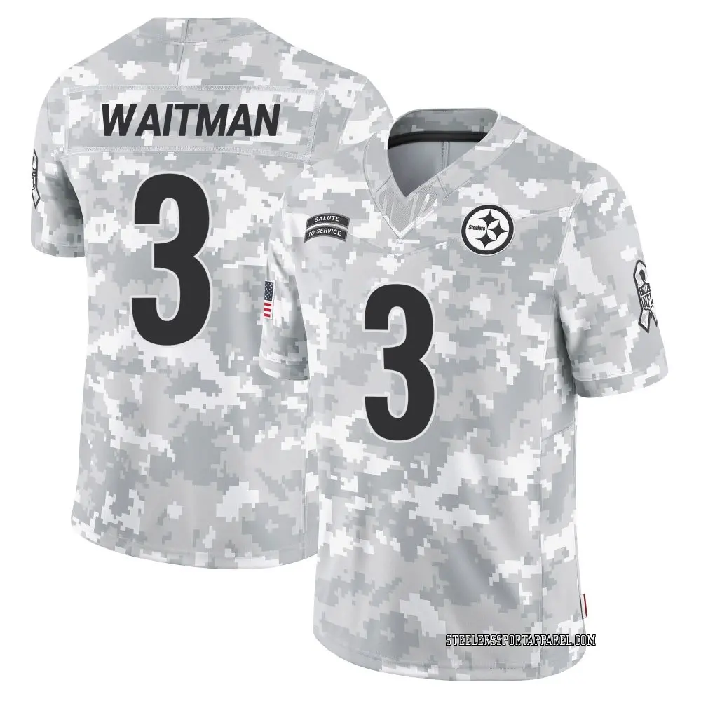 Limited Arctic Camo Youth Corliss Waitman Pittsburgh Steelers 2024 Salute to Service Jersey